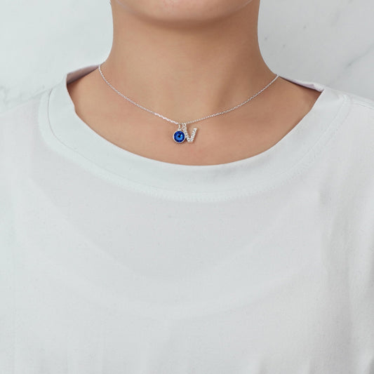 Pave Initial V Necklace with Birthstone Charm Created with Zircondia® Crystals