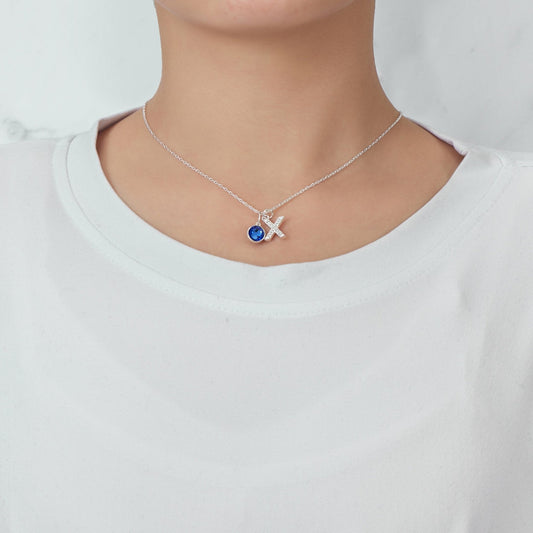 Pave Initial X Necklace with Birthstone Charm Created with Zircondia® Crystals