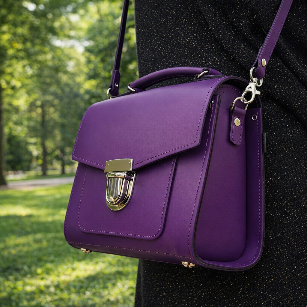 Handmade Leather Sugarcube Handbag - Purple