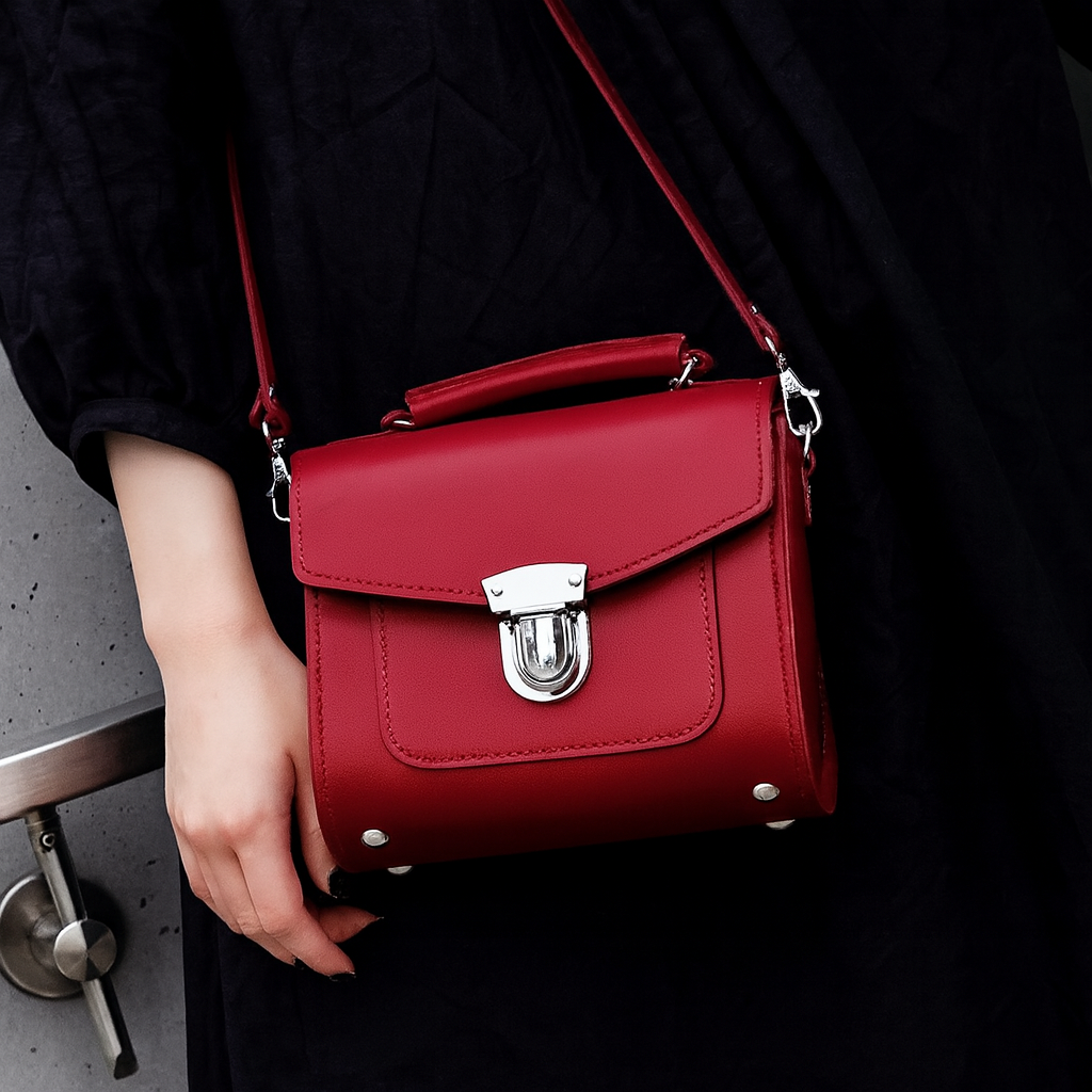 Handmade Leather Sugarcube Handbag - Red