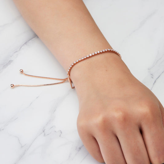 Rose Gold Plated 2mm Adjustable Tennis Bracelet Created with Zircondia® Crystals