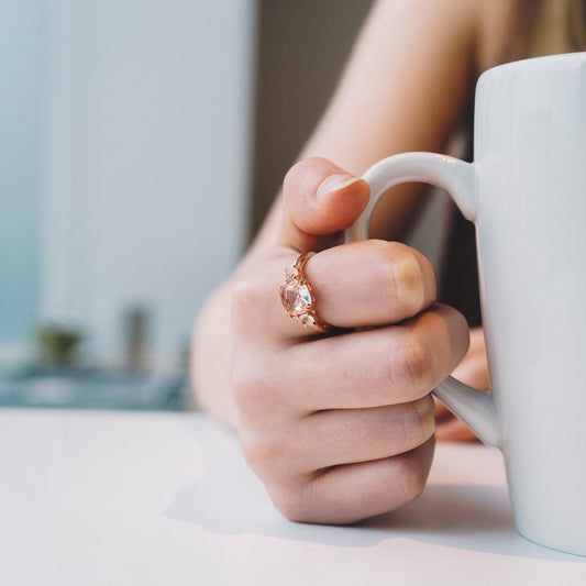 Rose Gold Plated Adjustable Three Stone Ring Created with Zircondia® Crystals