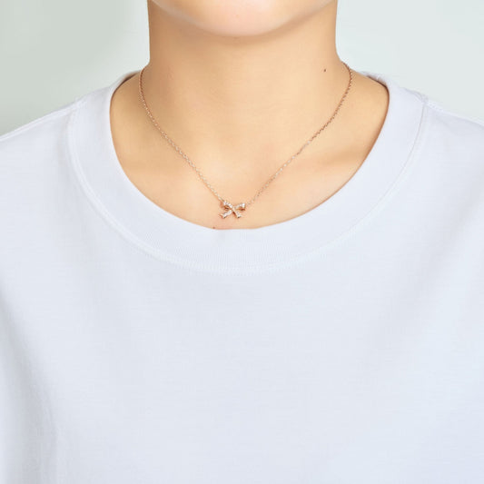 Rose Gold Plated Bow Necklace Created with Zircondia® Crystals