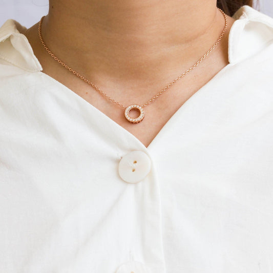 Rose Gold Plated Circle of Life Necklace Created with Zircondia® Crystals