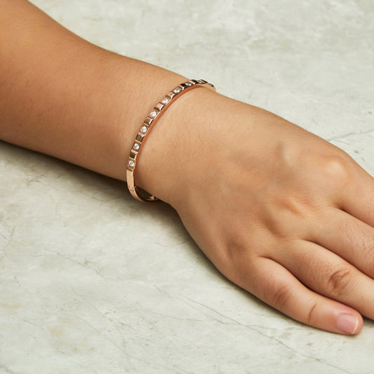 Rose Gold Plated Cubic Bangle Created with Zircondia® Crystals (7 Inch)