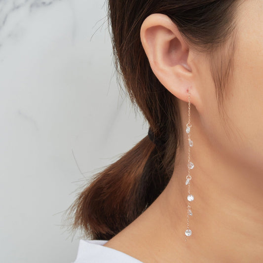 Rose Gold Plated Dangle Thread Earrings Created with Zircondia® Crystals