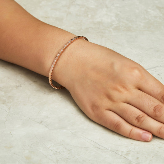 Rose Gold Plated Honeycomb Bangle Created with Zircondia® Crystals (7 Inch)