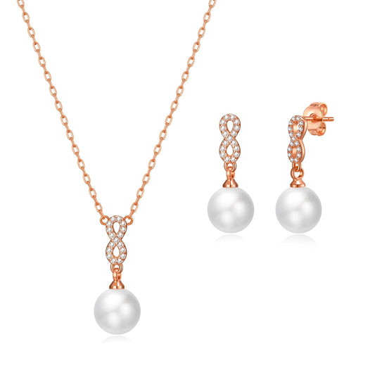 Rose Gold Plated I Couldn't Say I Do Without You Infinity Pearl Drop Bridal Set with Zircondia® Crystals