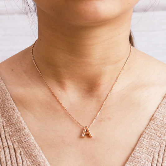 Rose Gold Plated Initial Necklace Letter A Created with Zircondia® Crystals