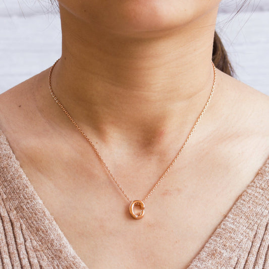 Rose Gold Plated Initial Necklace Letter C Created with Zircondia® Crystals