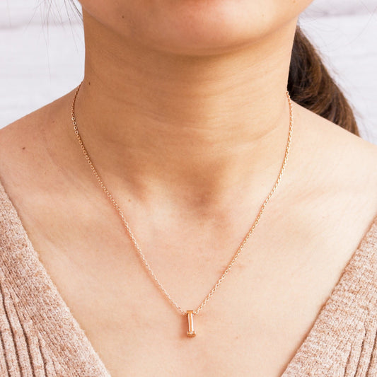 Rose Gold Plated Initial Necklace Letter I Created with Zircondia® Crystals