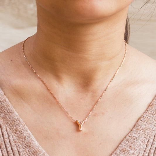 Rose Gold Plated Initial Necklace Letter Y Created with Zircondia® Crystals