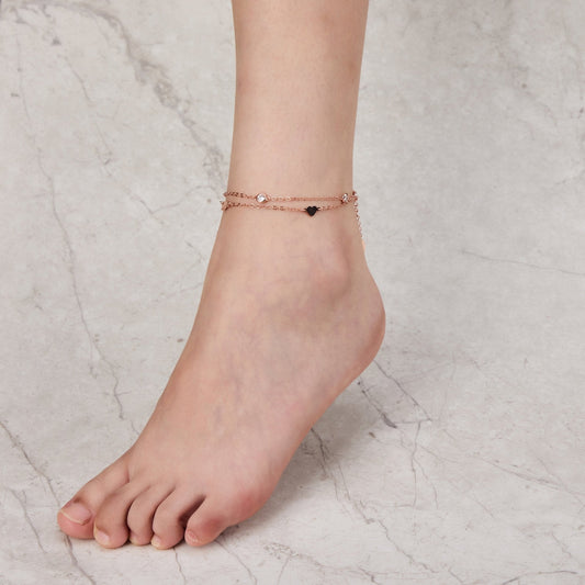 Rose Gold Plated Layered Heart Anklet Created with Zircondia® Crystals