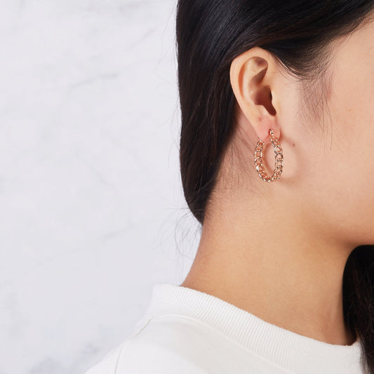 Rose Gold Plated Link Hoop Earrings