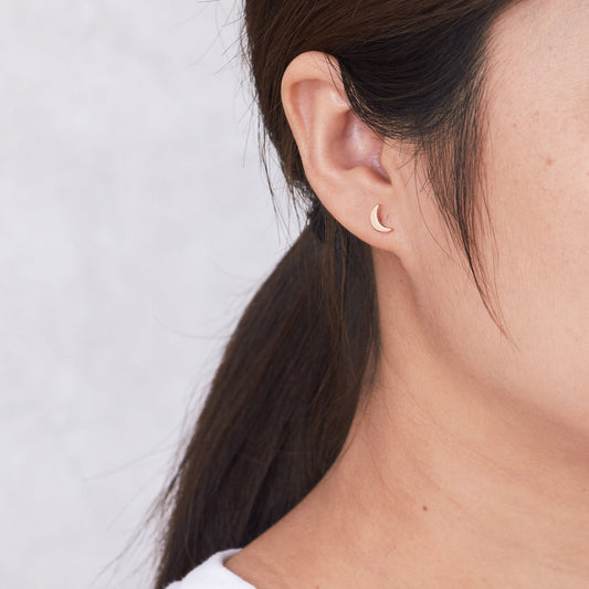 Rose Gold Plated Moon Stud Earrings