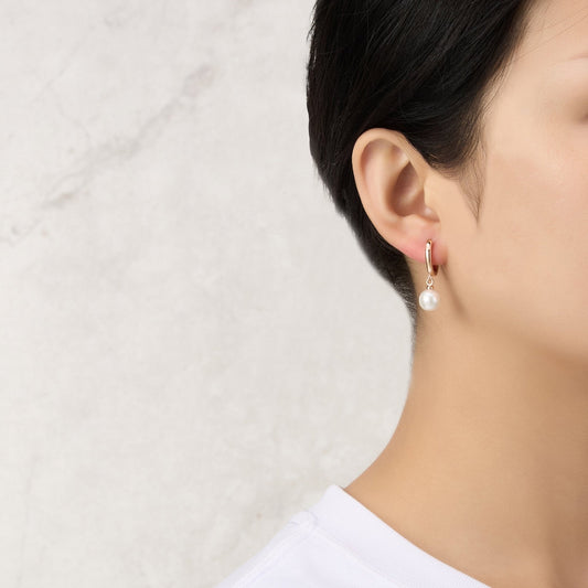 Rose Gold Plated Pearl Drop Hoop Earrings