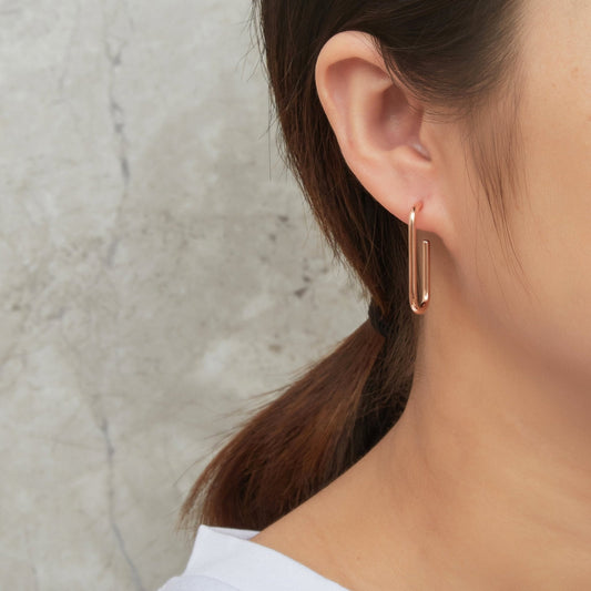 Rose Gold Plated Rectangle Hoop Earrings