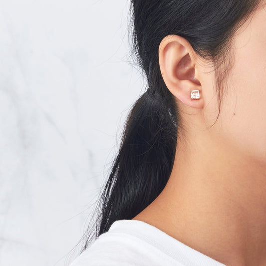 Rose Gold Plated Square Magnetic Clip On Stud Earrings Created with Zircondia® Crystals