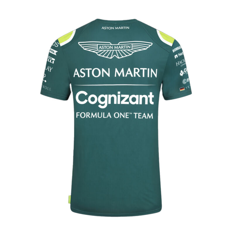 T-shirt homme vert Aston Martin Cognizant F1 officiel à col rond et manches courtes