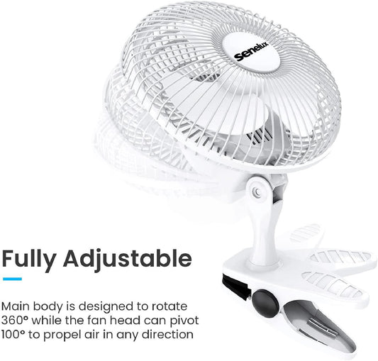 Senelux 6" Clip On Desk Fan- Home Cooling from a Portable, Cool Clip Fan; Clip on Desk Fan