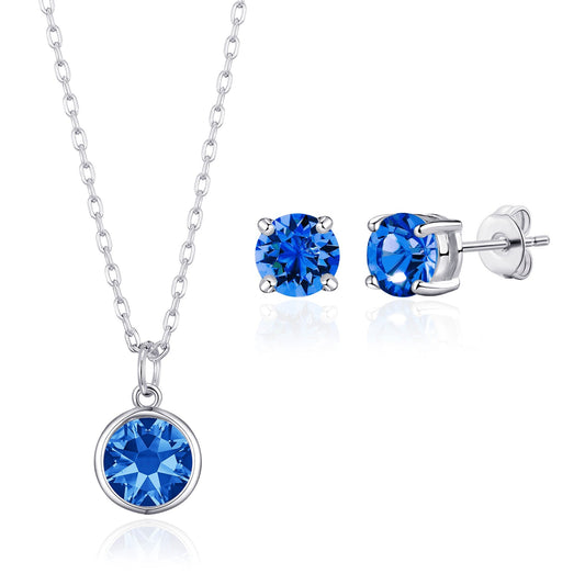 September (Sapphire) Birthstone Necklace & Earrings Set Created with Zircondia® Crystals