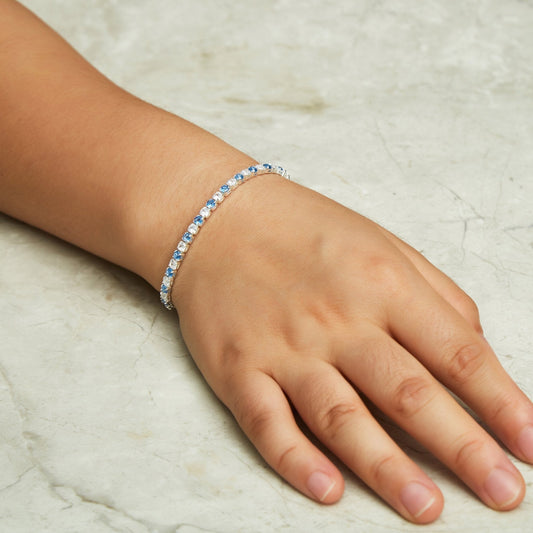 Silver Plated Adjustable Blue Tennis Bracelet Created with Zircondia® Crystals