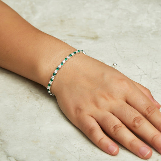 Silver Plated Adjustable Green Tennis Bracelet Created with Zircondia® Crystals
