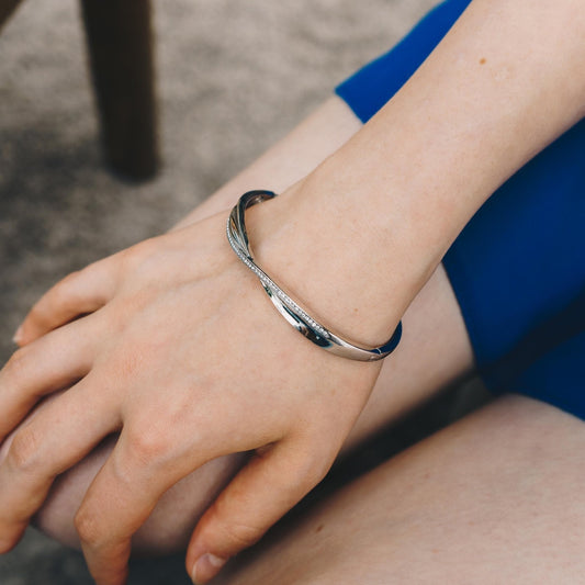 Silver Plated Arc Bangle Created with Zircondia® Crystals (7 Inch)