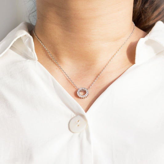 Silver Plated Circle of Life Necklace Created with Zircondia® Crystals