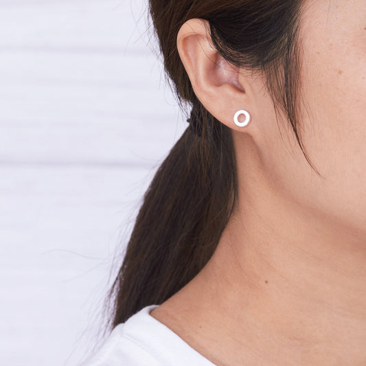 Silver Plated Circle Stud Earrings