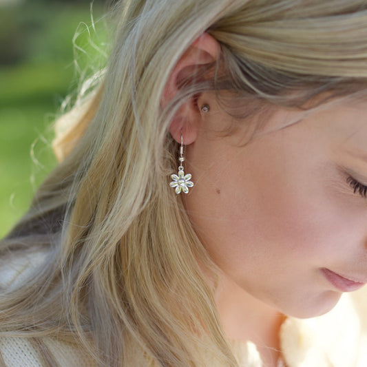 Silver Plated Daisy Drop Earrings