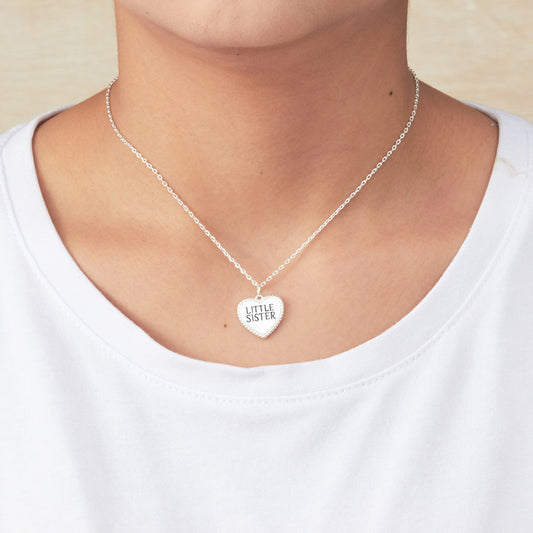 Silver Plated Filigree Heart Little Sister Necklace