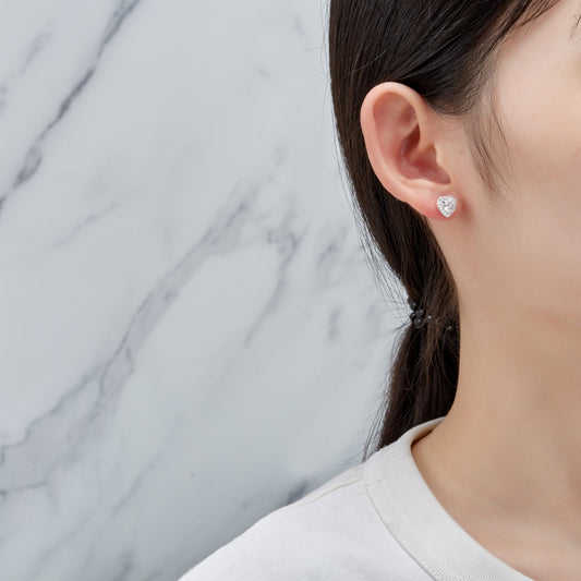 Silver Plated Heart Halo Earrings Created with Zircondia® Crystals