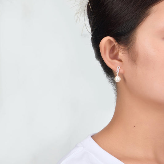 Silver Plated Infinity Pearl Drop Set Created with Zircondia® Crystals