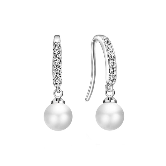 Silver Plated I Couldn't Say I Do Without You Pearl Drop Bridal Earrings Created with Zircondia® Crystals