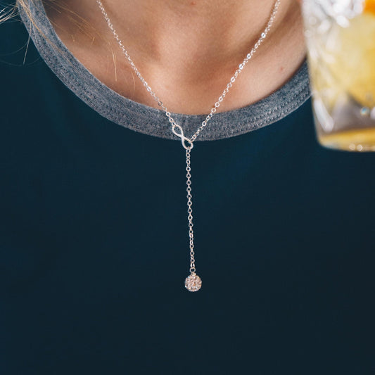 Silver Plated Infinity Lariat Necklace Created with Zircondia® Crystals