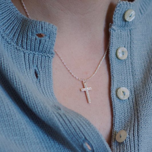 Silver Plated Pave Cross Necklace Created with Zircondia® Crystals
