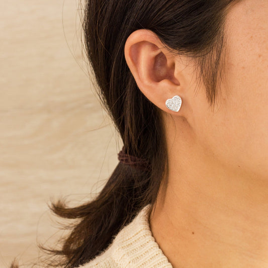 Silver Plated Pave Heart Earrings Created with Zircondia® Crystals