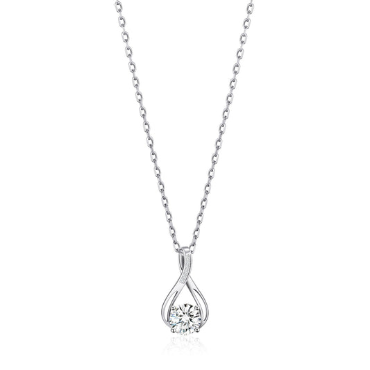 Silver Plated Solitaire Teardrop Necklace Created with Zircondia® Crystals