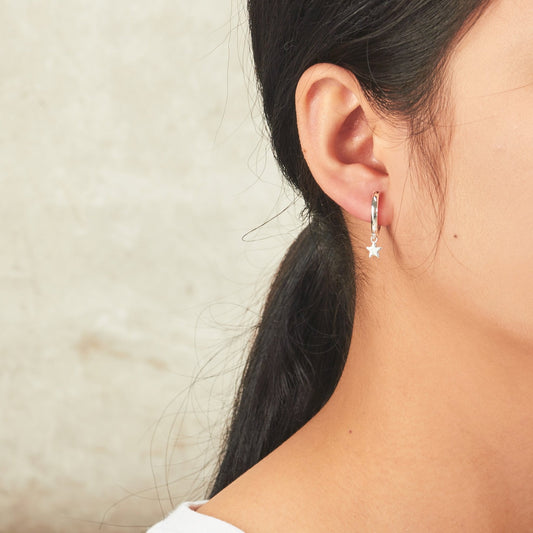 Silver Plated Star Charm Hoop Earrings