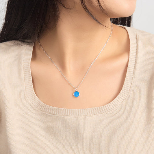 Silver Plated Synthetic Blue Opal Necklace