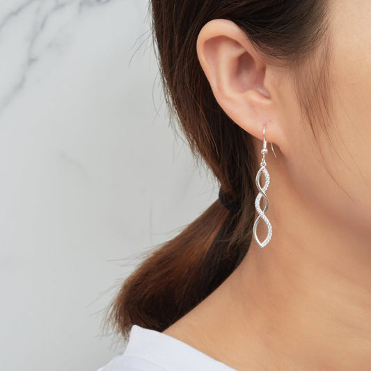 Silver Plated Twist Drop Earrings Created with Zircondia® Crystals