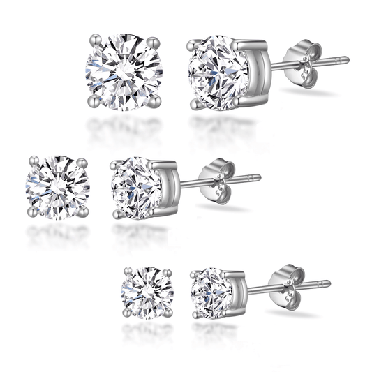Sterling Silver 3 Pack of 4, 5, and 6mm Earrings Created with Zircondia® Crystals