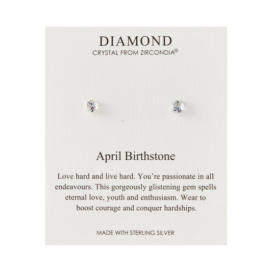 Sterling Silver April (Diamond) Birthstone Earrings Created with Zircondia® Crystals