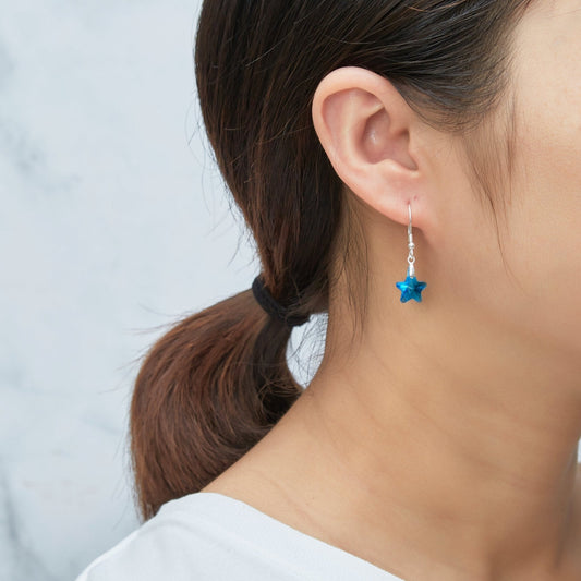 Sterling Silver Aquamarine Star Earrings Created with Zircondia® Crystals