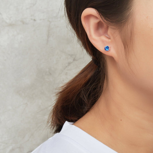 Sterling Silver Dark Blue Earrings Created with Zircondia® Crystals