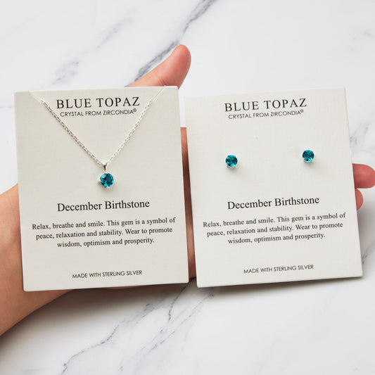 Sterling Silver December (Blue Topaz) Birthstone Necklace & Earrings Set Created with Zircondia® Crystals