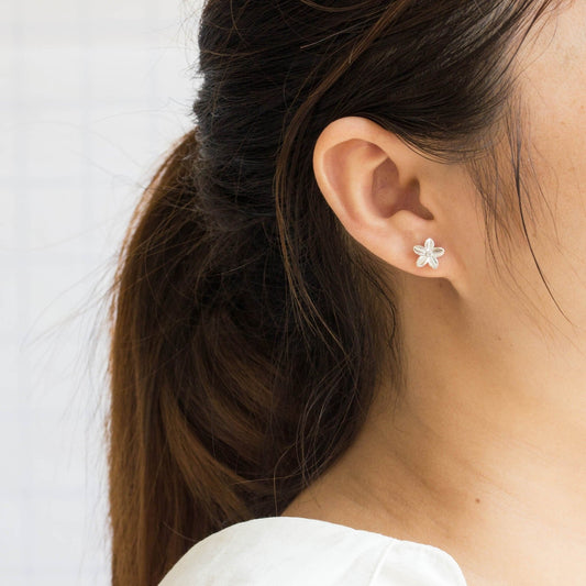 Sterling Silver Flower Earrings Created with Zircondia® Crystals