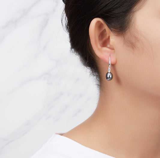 Sterling Silver Grey Pearl Drop Earrings Created with Zircondia® Crystals