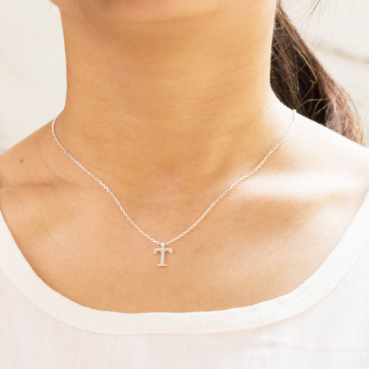 Sterling Silver Initial T Necklace